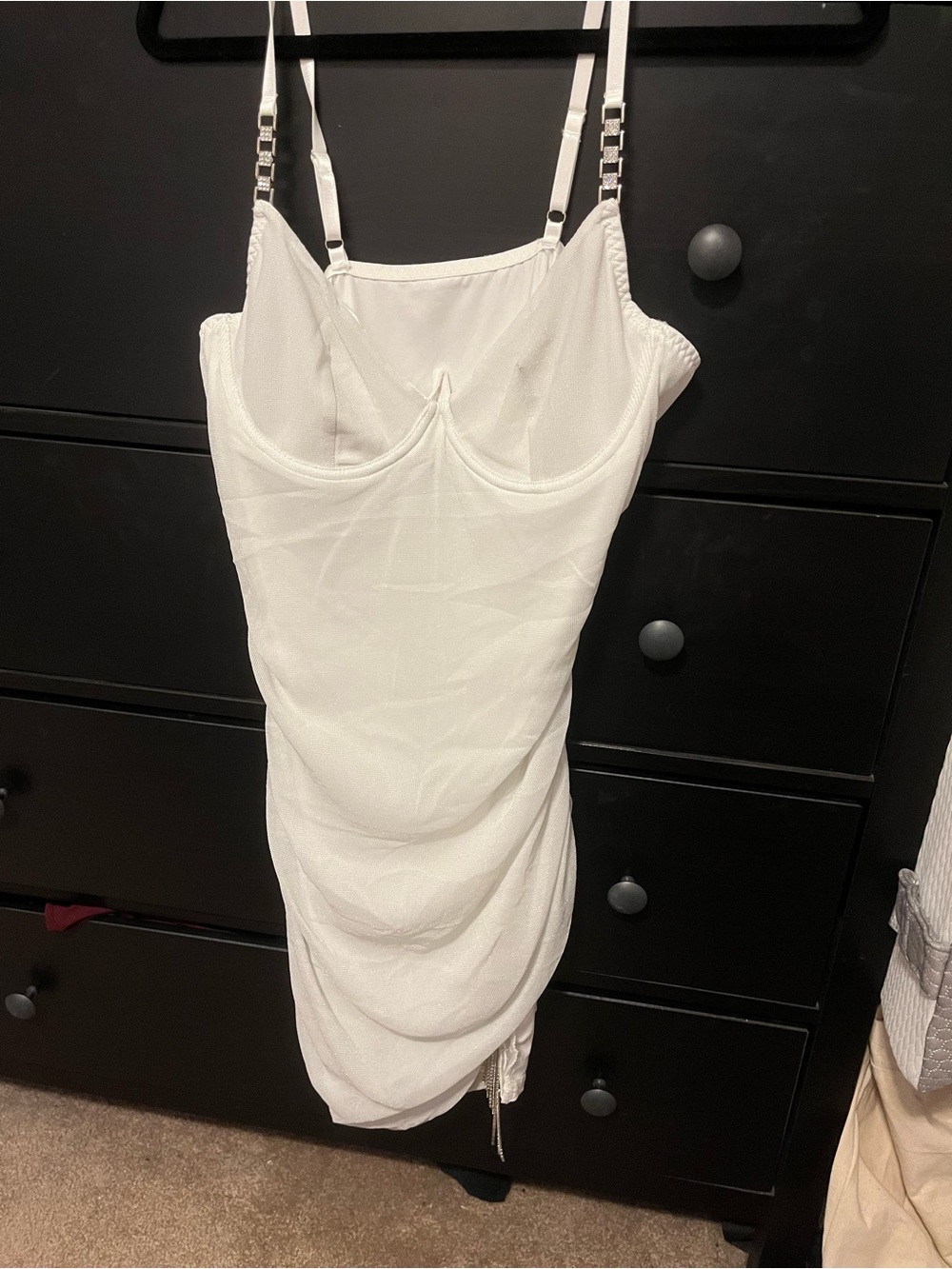 White Draped Slip Dress with fringe